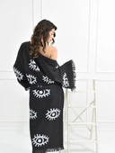 Bornoz ,Plaj Kıyafeti,Kimono , Kaftan ,Sabahlık  Siyah Kumaş Büyük Göz  Desen Baskılı - 1