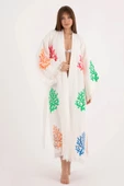 Bornoz ,Plaj Kıyafeti,Kimono , Kaftan ,Sabahlık  Çok Renkli Mercan Desen Baskılı - 6