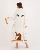 Bornoz ,Plaj Kıyafeti,Kimono , Kaftan ,Sabahlık  Kol ve Etek Leopar Detay Baskılı - 6