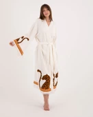 Bornoz ,Plaj Kıyafeti,Kimono , Kaftan ,Sabahlık  Kol ve Etek Leopar Detay Baskılı - 2
