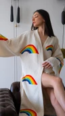 Bornoz ,Plaj Kıyafeti,Kimono , Kaftan ,Sabahlık Gökkuşağı Desen Baskılı - 4