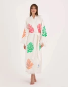 Bornoz ,Plaj Kıyafeti,Kimono , Kaftan ,Sabahlık  Çok Renkli Mercan Desen Baskılı - 2