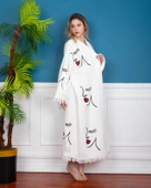 Bornoz ,Plaj Kıyafeti,Kimono , Kaftan ,Sabahlık  Kadın Yüz Dudak Desen Baskılı - 6