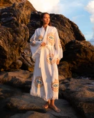 Bornoz ,Plaj Kıyafeti,Kimono , Kaftan ,Sabahlık  Altın Göz Desen Baskılı - 4