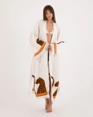 Bornoz ,Plaj Kıyafeti,Kimono , Kaftan ,Sabahlık  Kol ve Etek Leopar Detay Baskılı - 5