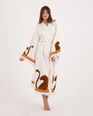 Bornoz ,Plaj Kıyafeti,Kimono , Kaftan ,Sabahlık  Kol ve Etek Leopar Detay Baskılı - 7