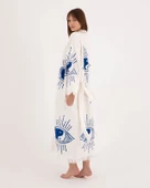 Bornoz ,plaj Kıyafeti, Kimono , Kaftan , Sabahlık  &  Ying Yang Mavi Göz Desen Baskılı - 3