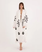 Bornoz ,Plaj Kıyafeti,Kimono , Kaftan ,Sabahlık  Pati Desen Baskılı - 6