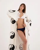 Bornoz ,Plaj Kıyafeti,Kimono , Kaftan ,Sabahlık  Ying Yang Desen Baskılı - 7