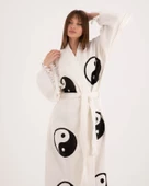 Bornoz ,Plaj Kıyafeti,Kimono , Kaftan ,Sabahlık  Ying Yang Desen Baskılı - 4
