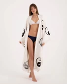 Bornoz ,Plaj Kıyafeti,Kimono , Kaftan ,Sabahlık  Ying Yang Desen Baskılı - 9