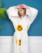Bornoz ,Plaj Kıyafeti,Kimono , Kaftan ,Sabahlık Gülen Emoji Desen Baskılı - 5
