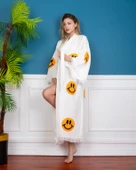 Bornoz ,Plaj Kıyafeti,Kimono , Kaftan ,Sabahlık Gülen Emoji Desen Baskılı - 2