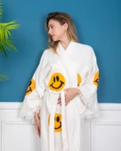 Bornoz ,Plaj Kıyafeti,Kimono , Kaftan ,Sabahlık Gülen Emoji Desen Baskılı - 4