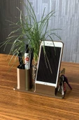 Masaüstü Kalemlik Ve Telefon Standı - Altın Kahve - 1