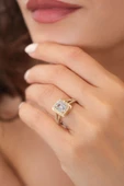 Asil 14 Ayar Emerald Kesim Tek Taş Altın Yüzük YZK2726 - 6