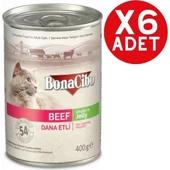 BonaCibo Jöleli Dana Etli Yaş Kedi Maması Yetişkin Kediler için Tam Yaş Mama 400 gr x 6 Adet - 1