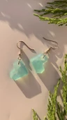 Parlak Mint Yeşili Renk Kalp Şekil Gümüş Aksesuarlı Epoksi Küpe El Yapımı Hediyelik - 7