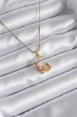 316L Çelik Gold Renk Hilal Kedi Model Zirkon Taşlı Detay Kadın Kolye - TJ-BKO8140 - 1