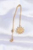 316L Çelik Zincir Gold Renk Göz Güneşi Tasarımlı Kolye - TJ-BKO8734 - 2