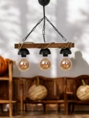 Otantik Ahşap Doğal Kütük Halatlı 3'lü Avize Koyu Renk Şapkalı Model - 2