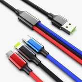 Petinka Şarj Kablosu 3 'in 1 USB Çıkışlı Mİikro TYPE-C 8pin Uyumlu Işıklı Anahtarlık Model - 2