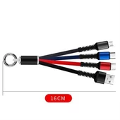 Petinka Şarj Kablosu 3 'in 1 USB Çıkışlı Mİikro TYPE-C 8pin Uyumlu Işıklı Anahtarlık Model - 4