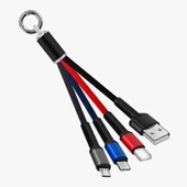 Petinka Şarj Kablosu 3 'in 1 USB Çıkışlı Mİikro TYPE-C 8pin Uyumlu Işıklı Anahtarlık Model - 1