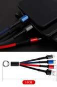 Petinka Şarj Kablosu 3 'in 1 USB Çıkışlı Mİikro TYPE-C 8pin Uyumlu Işıklı Anahtarlık Model - 10