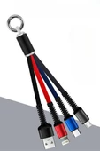 Petinka Şarj Kablosu 3 'in 1 USB Çıkışlı Mİikro TYPE-C 8pin Uyumlu Işıklı Anahtarlık Model - 5