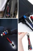 Petinka Şarj Kablosu 3 'in 1 USB Çıkışlı Mİikro TYPE-C 8pin Uyumlu Işıklı Anahtarlık Model - 11