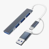 Multi Usb Çoklayıcı 4 Port 'lu Bağlantı İstasyonu İnce USB Bölücü TYPE-C Tipi Çoklu Adaptör - 2