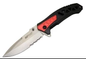 4192 Kırmızı Kamp Çakı 21cm - Yarı Otomatik, Kemerlikli, Testere Detaylı, Desenli Sap - 1