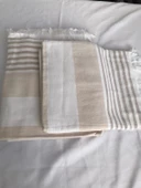 NİVEMESHOME KAHVE-BEYAZ ÇİZGİLİ PÜSKÜLLÜ PLAJ HAVLUSU - 3