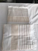 NİVEMESHOME KAHVE-BEYAZ ÇİZGİLİ PÜSKÜLLÜ PLAJ HAVLUSU - 9