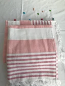 NİVEMESHOME NARÇİÇEĞİ-BEYAZ ÇİZGİLİ PÜSKÜLLÜ PLAJ HAVLUSU - 3