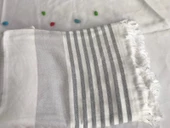 NİVEMESHOME KURŞUN-BEYAZ ÇİZGİLİ PÜSKÜLLÜ PLAJ HAVLUSU - 10