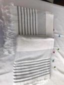 NİVEMESHOME KURŞUN-BEYAZ ÇİZGİLİ PÜSKÜLLÜ PLAJ HAVLUSU - 11