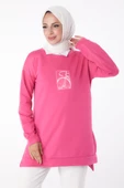 Düz Bisiklet Yaka Kadın Fuşya Sweat - 26202 - 2