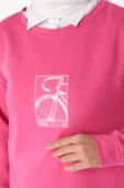 Düz Bisiklet Yaka Kadın Fuşya Sweat - 26202 - 5