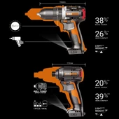 Worx Wx925 20Volt/2.0Ah Li-İon Çift Akülü Kömürsüz Profesyonel Darbeli Matkap+Wx265 Kömürsüz Darbeli Tornavida Kombo Set - 3