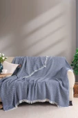 Terry Home Carden Organik Pamuklu Lacivert Koltuk Örtüsü Desenli 200x230 Cm Kanepe Çekyat Buldan Bezi - 1