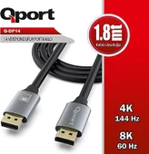 QPORT Q-DP14 1.8M DISPLAY PORT 1.4V KABLO 1.8 METRE DİSPLAY DİSPLAY KABLO 4K 144HZ-8K 60HZ - 1