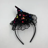 Halloween Mini Cadı Şapkası Taç Tüllü Renkli Model - 1