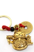 Feng Shui Bereket Şans Mutluluk Çağıran Şans Kedisi Maneki Neko Çin Paralı Feng Sui Anahtarlık - 2