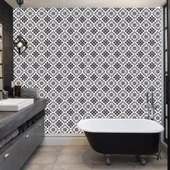DecoHandy  Pvc Duvar Karosu 30x30cm 4'lü Paket - Siyah Beyaz Çini Desen  0,36m2 - 2