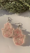 Epoksi İçine Pembe Glitter Süs Tırtıklı Kristal Desen Fatma Ana Eli Gümüş Aksesuar Küpe El Yapımı thumbnail 5