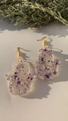 Epoksi İçine Mor Glitter Süs Tırtıklı Kristal Desen Fatma Ana Eli Küpe Gold Aksesuar El Yapımı - 3