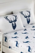 Upstyle Pes Lastikli Çarşaf Seti Çift Kişilik Geyik Lacivert thumbnail 2