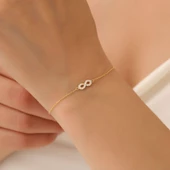 925 Ayar Gümüş Minimal Taşlı Sonsuzluk Temalı Bileklik - CBS00116 - 1
